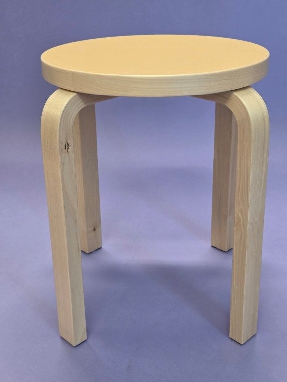 Artek E60 stool, Alvar Aalto, birch/orange linoleum